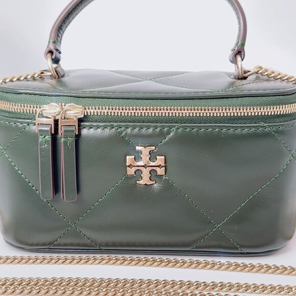 Tory Burch Kira Diamond Quilt Leather Vanity Case 164986 Fir Tree Green 312 NWT - Picture 3 of 10